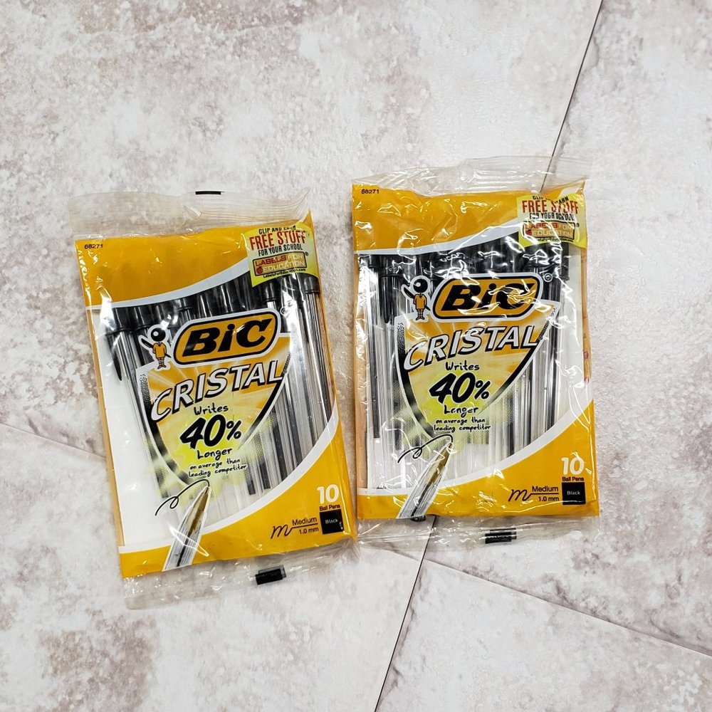Bundle Lot Bic Cristal Medium 20 Ball Point Ink Pens 2 Packs New Sealed